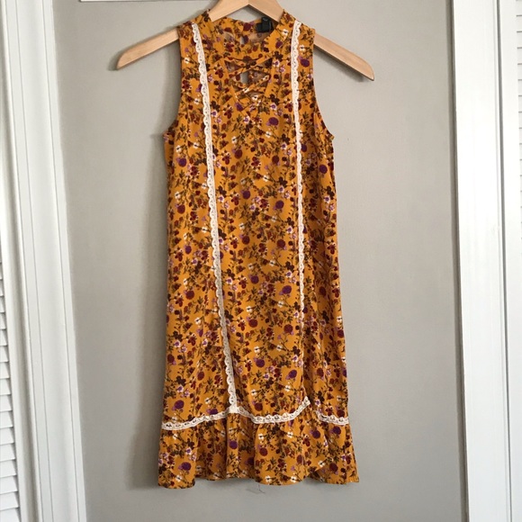 Girls  Art Class Yellow Floral Dress - Size L 10/12 - Picture 1 of 5